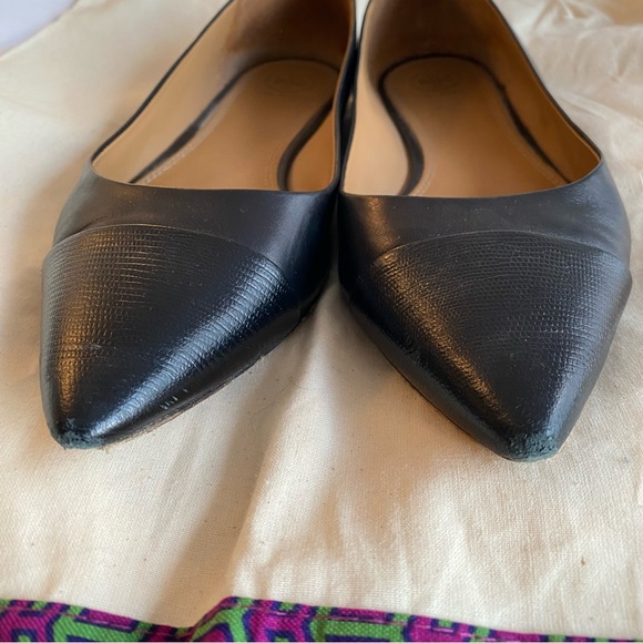 Tory Burch Penelope Embossed Cap-Toe Flats in Black - Picture 6 of 7